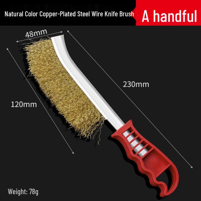 Stainless Steel & Copper-Plated Wire Brush with Plastic Handle for Rust Removal and Grill Cleaning