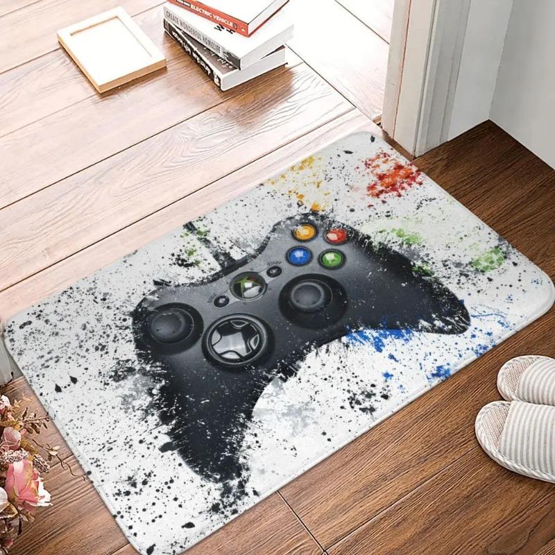 Binary Game Controller Door Mat Small Carpet Blue Digital Effect Design Anti-slip Rug for Tech Gamer Home Decor