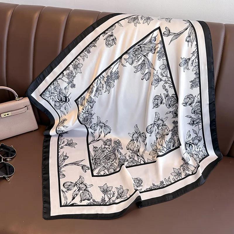 Silk Satin Neck Scarf For Women Fashion Bandana Head Small Hijab Scarves 70cm Square Kerchief Luxury Print Hair Scarf For Ladies