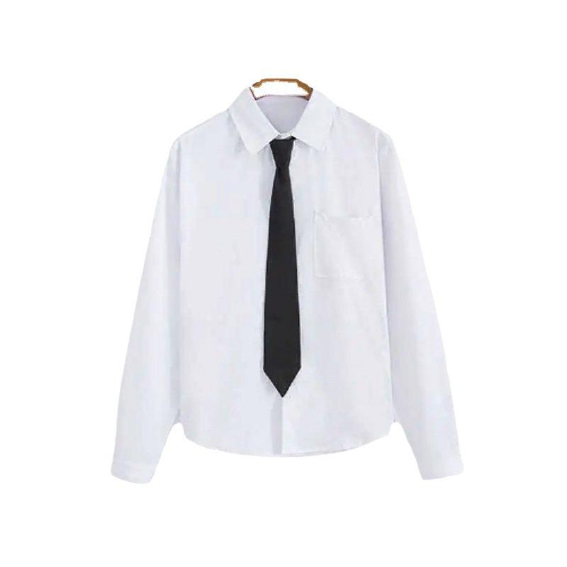 Korean Style Women's College Tie Shirt - Solid, Versatile, Long Sleeve, Loose Fit for Students, 2026 Trendy Fashion