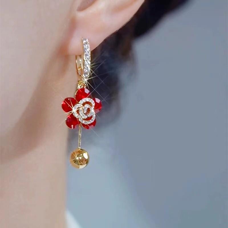 Cercei Ancola Roșu Argintiu Geometrici cu Picătură de Ulei - Modă Retro Manșete de Urechi High-End pentru Femei