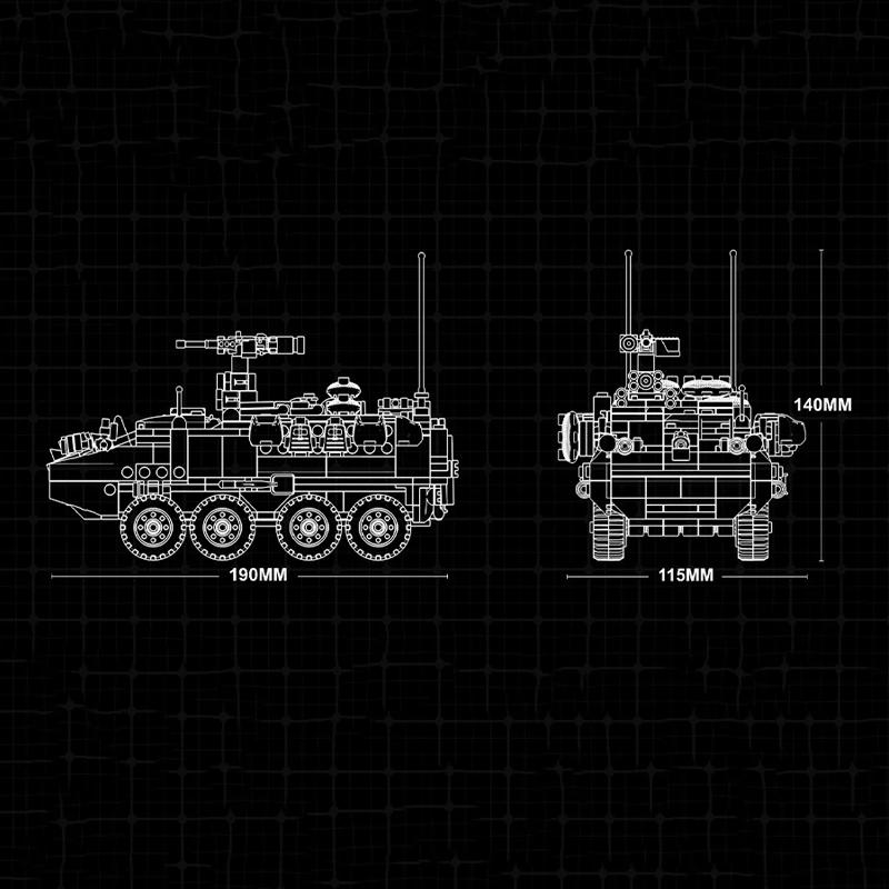 New Arrival World War II Military Series M1126 Armored Vehicle Model Collection Ornaments Building Blocks Bricks Toys