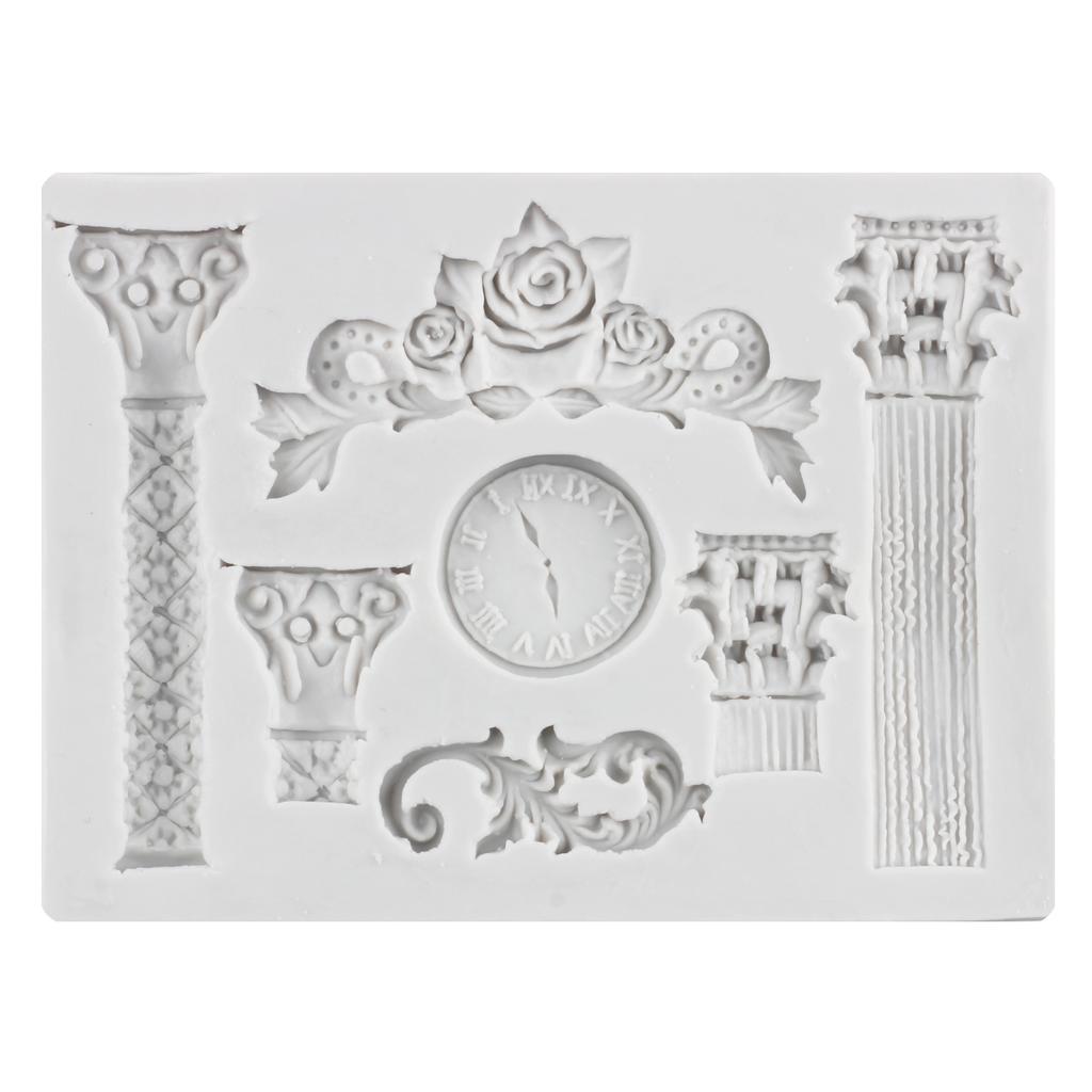 Barock Rom Säulen Uhr Rand Silikonform Blumenrahmen Fondant Formen Kuchen Dekorieren Werkzeuge Candy Clay Schokolade Gumpaste Formen
