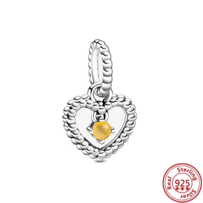 925 Sterling Copper Colorful Zircon Month Star Sign Zodiac Pendant Golden Beads Fit Original Pantaro Charms Bracelet DIY Zircon