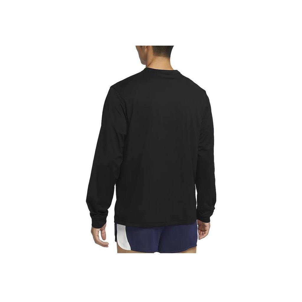 Nike Track Club Letter Print Crew Neck Pullover Quick-Dry Casual Long Sleeve T-Shirt Men Tops Black FB6828-010