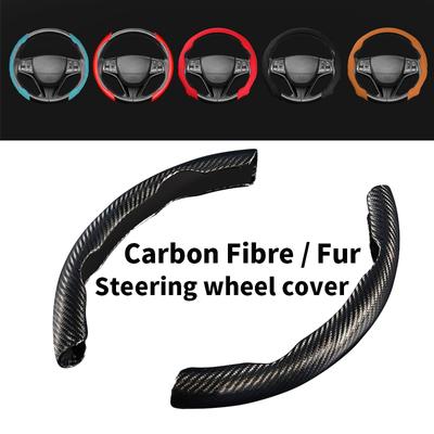Nuevo Cubre Volante de Coche de 2 Mitades 38cm 15pulgadas Fibra de Carbono Piel Deportes Auto Antideslizante Decoración Interior