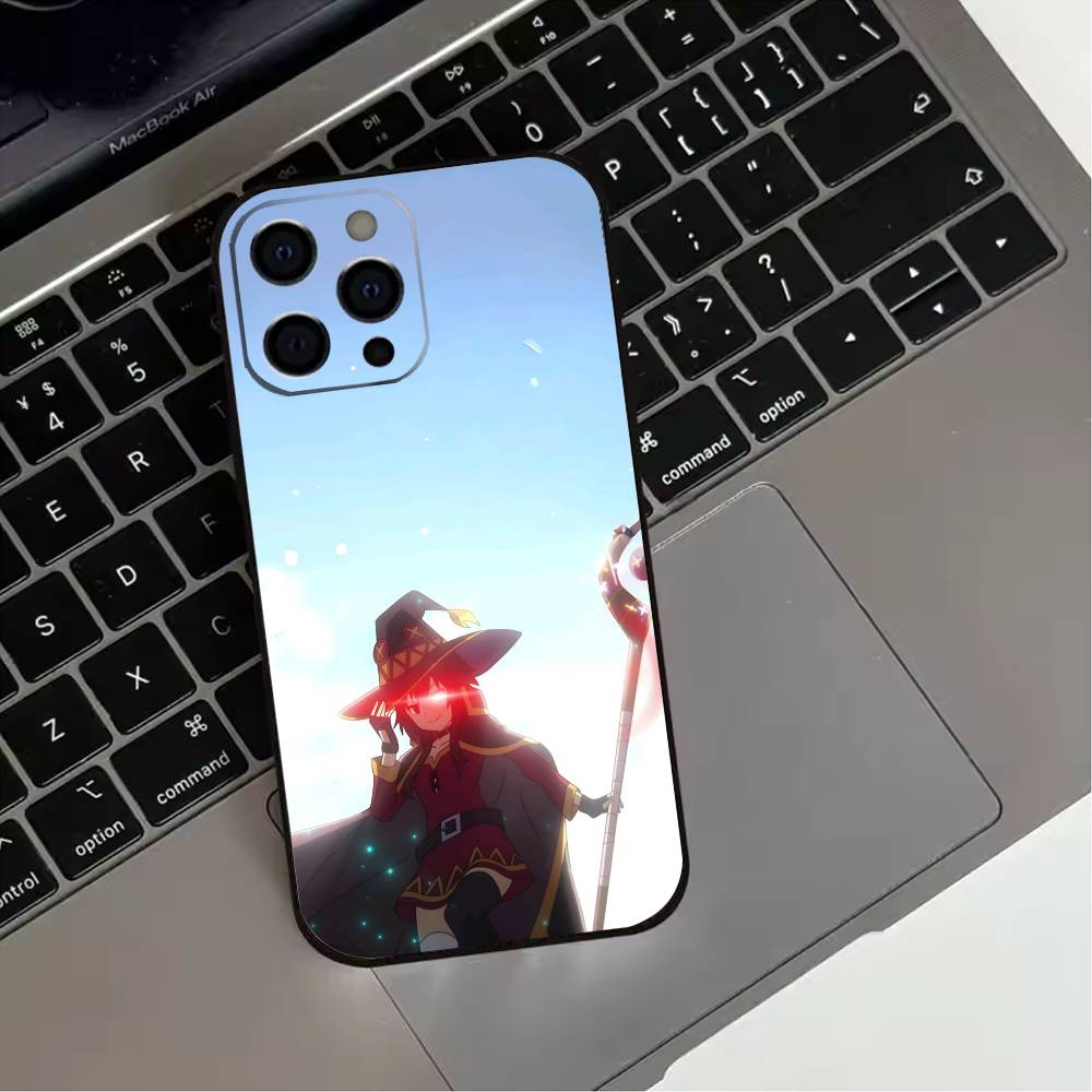 Megumin Anime K-KonoSubaS  Phone Case For iPhone 17,16,15,14,13,12,11 Plus,Pro Max,XS,Soft Silicone Black Cover