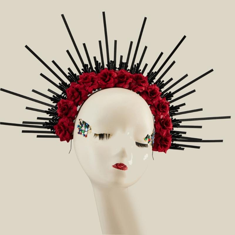 Rose Floral Crown Hair Tiaras Spiked Headbands Bride Flower Crown Halloween