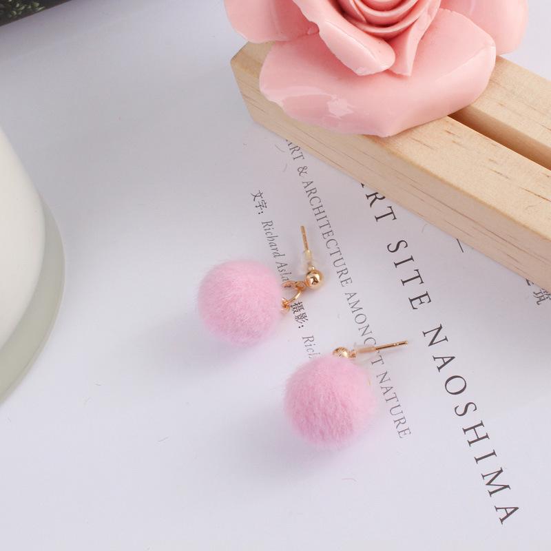 

E259 Серьги-шарики в корейском стиле осень/зима - милые конфетные цвета розовый