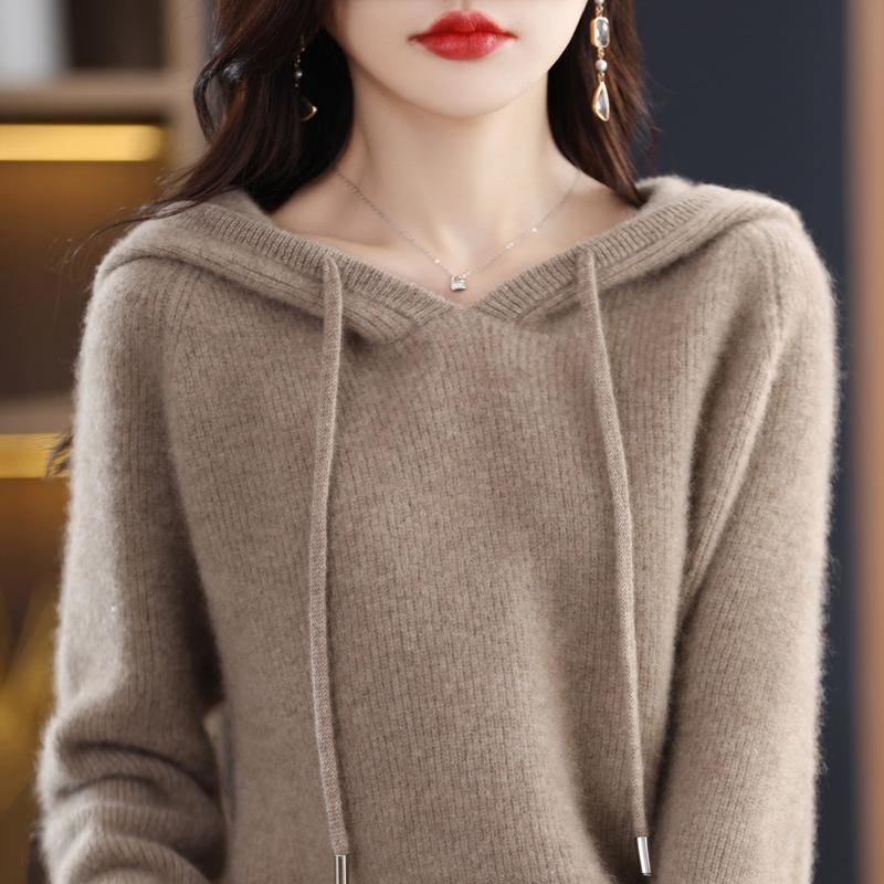 Women's 100% Pure Wool Knit Loose Hoodie - Autumn/Winter Collection