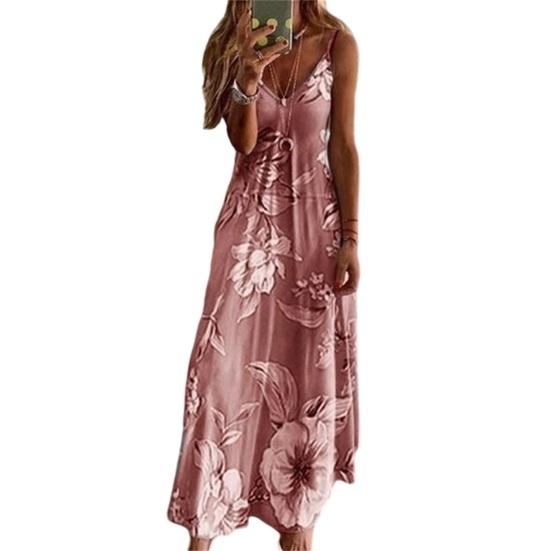 Women Dress Floral Print Large Hem Streetwear Elegant Spaghetti Strap Maxi Dress for Party
