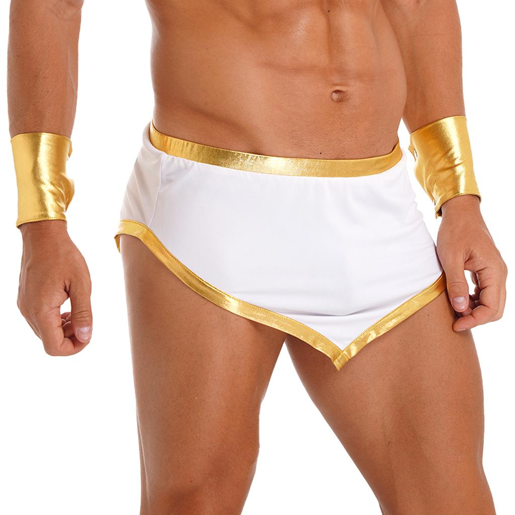 Herren Altes Rom Kostüm Halloween Themenparty Rollenspiel Outfit Kontrastfarbiger Besatz Unregelmäßiger Saum Rock Manschetten Set
