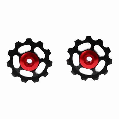 2pcs Aluminum Alloy 11T CNC Jockey Wheel Rear Derailleur Pulley For Bicycle Bike(black+red)