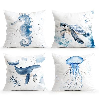 Marine Animals Watercolor Painting Throw Pillow Cover Comfortable Pillow Office Cover Living Room Home Decor Pillowcase