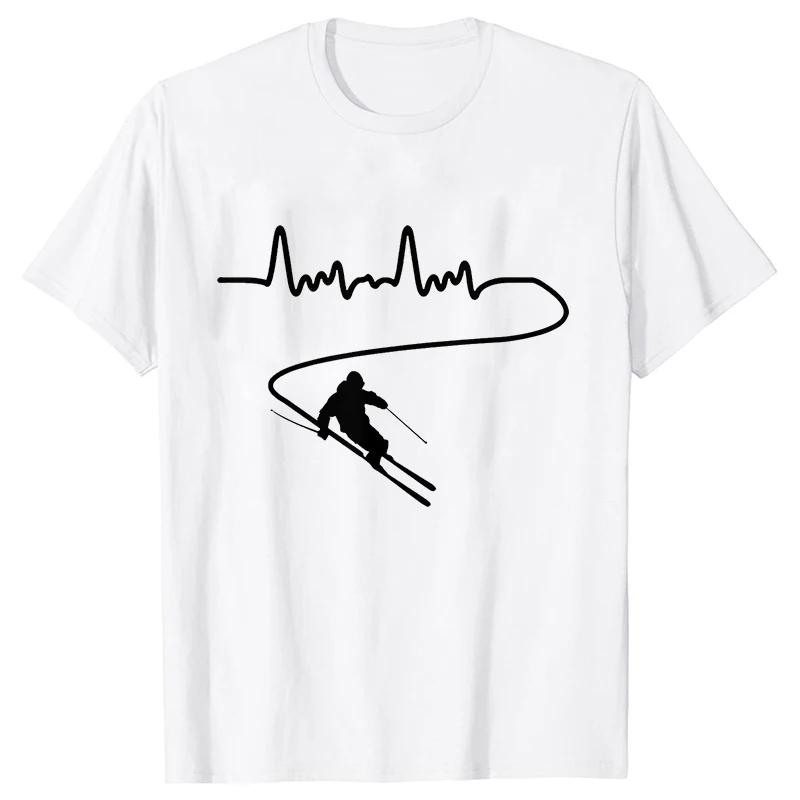 Men's Clothing Ski Skiing Heartbeat Snowboard Shirts Fashion Graphic Short Sleeve Tee O-Neck Harajuku Men Oversized T-shirt