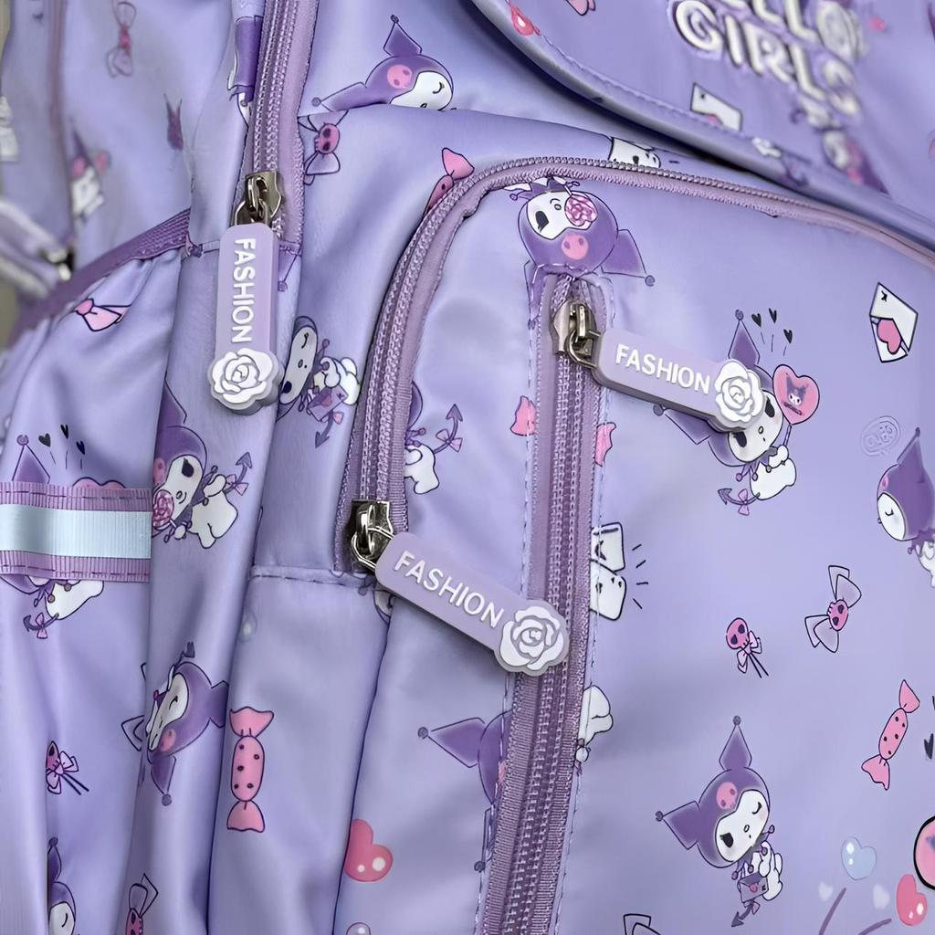 Canvas Kuromi & My Melody Water-Resistant School Backpack for 1st-3rd Grade Students