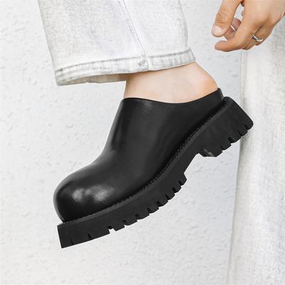 Sapatos masculinos de couro com cabeça redonda, chinelos da moda para o verão, para lazer ao ar livre, festa, caminhada, sola grossa, sapatos masculinos com aumento de altura