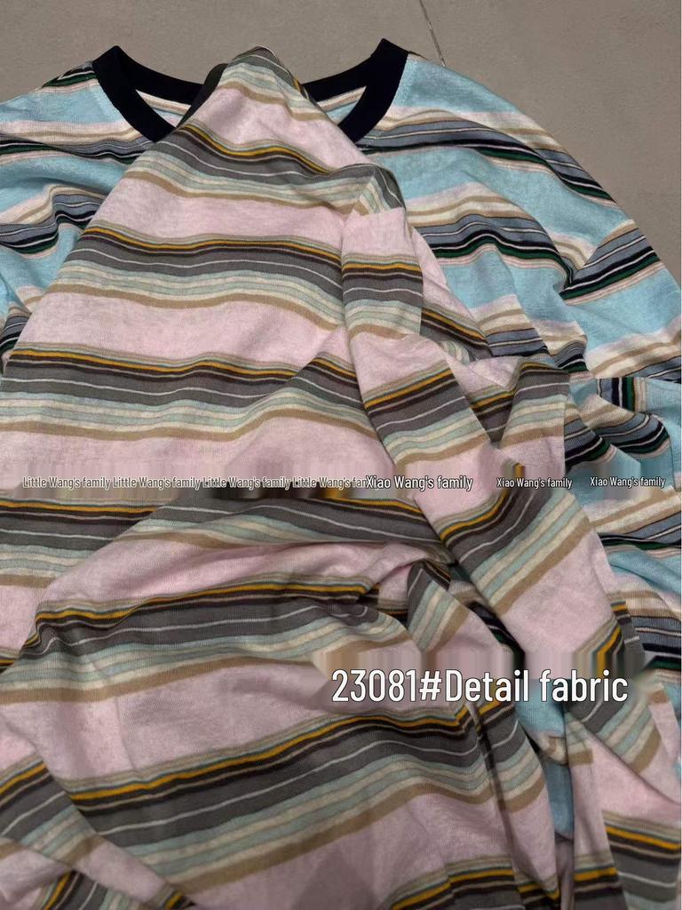 Xiao Wang's Spring/Summer 2023 Korean Style Plus Size Color Block Striped Long Sleeve T-shirt