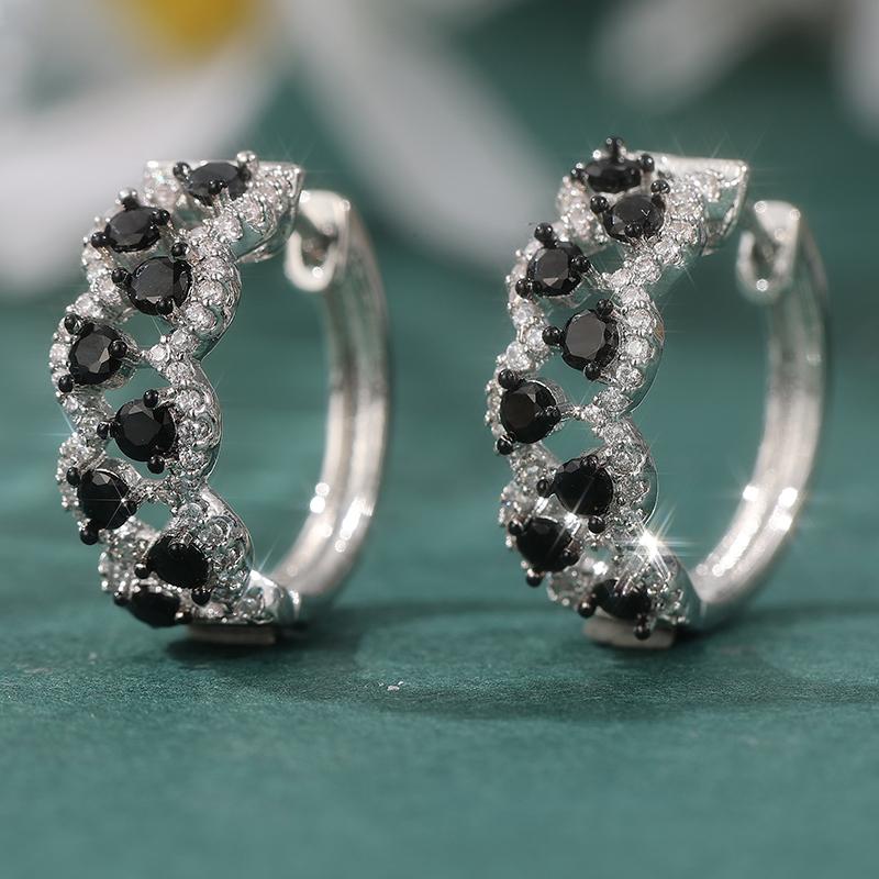 Noble Copper Color Inlaid Black Cubic Zirconia Copper Hoops Women s Earrings Daily Wear Party Earrings Woman Fashion Zircon золотой