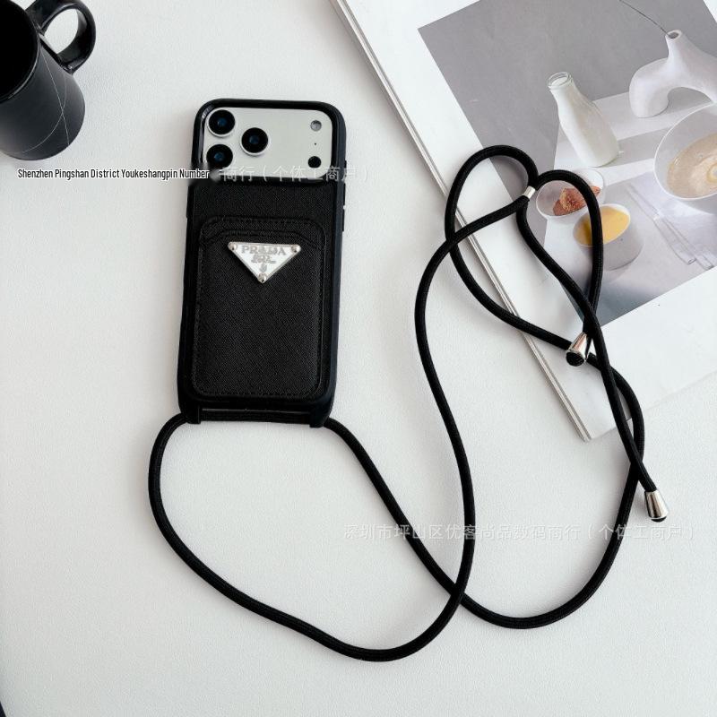 

Trendy Crossbody Leather iPhone 15 Pro Max Case with Adjustable Strap & Card Slot 17 Plus