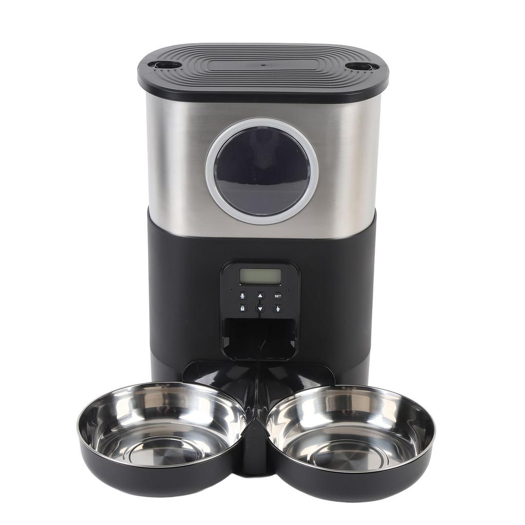 Automatic Cat Feeders for Two Cats 5L Capacity Visable Window Quantitative Feeding Stainless Steel 2 Bowls Timed Pet Food Dispenser