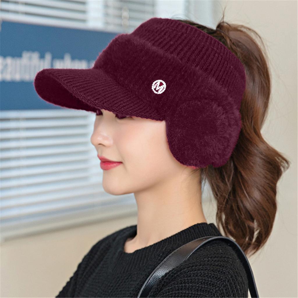 Damenmode Ohrenschutz Strickmütze Warme Mütze Winterstrickmützen für Frauen