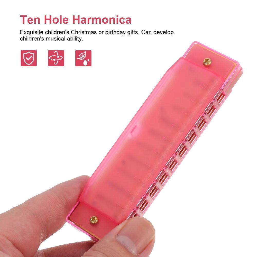 Bright Color 10 Hole Harmonica Translucent Mouth Organ Diatonic Harmonica  Young Learners
