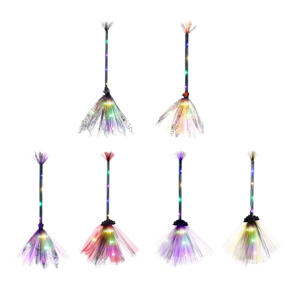 Halloween Lighted Witch Broom Costume Accessory 65cm Long Decorative Home Decor
