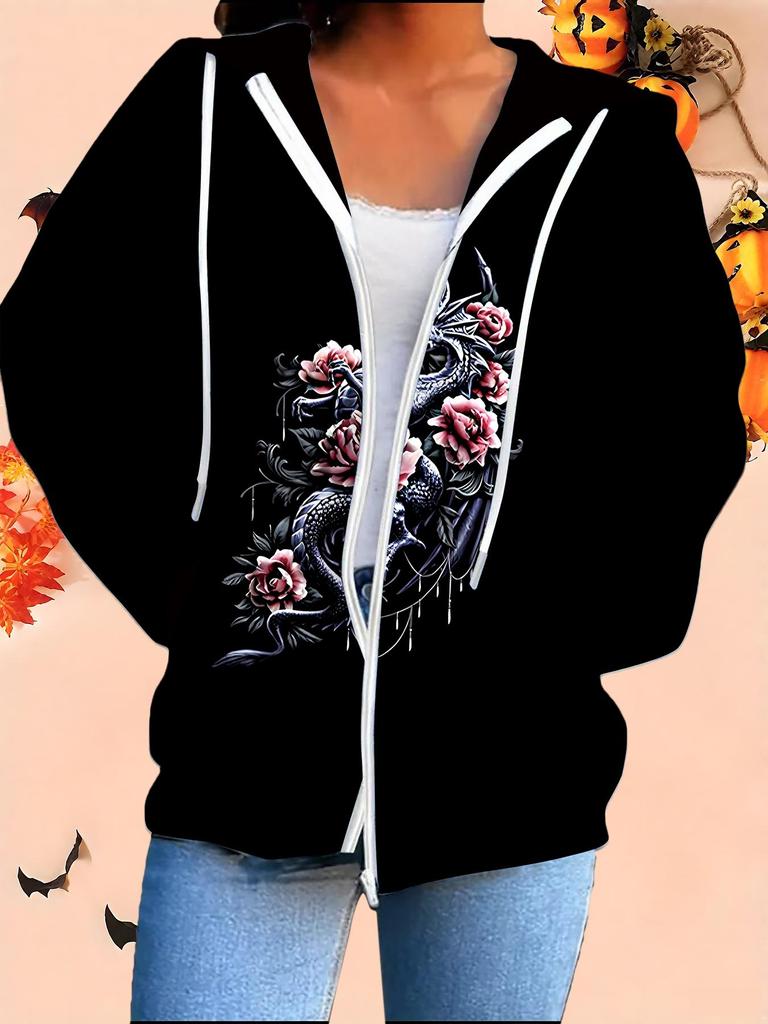Halloween 3D Printed Hooded Cardigan Plus Size Autumn Winter Retro