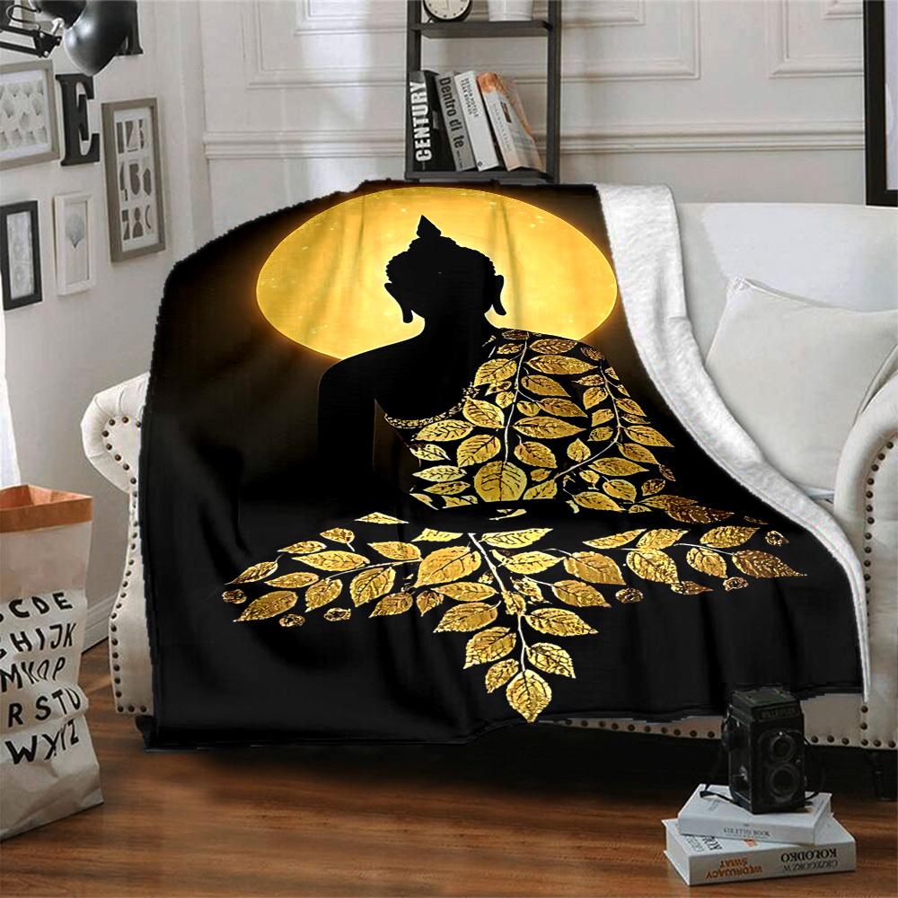 1pc Buddha Moon Blanket, Lightweight Flannel Throw Blanket for Sofa, Bed, Travel, Camping, Living Room, Office, Couch, Chair, and Bed