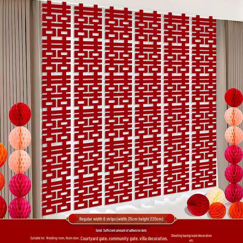 Double Happiness Wedding Room Decoration: Long Strip Happy Sticker for Wall & Floor - Perfect Wedding Celebration & Dress-up Supplies