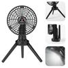 Portable Desk Fan with Tripod Light USB Rechargeable Air Cooling Fan Light Outdoor Camping Ceiling Fan for Travel Tent