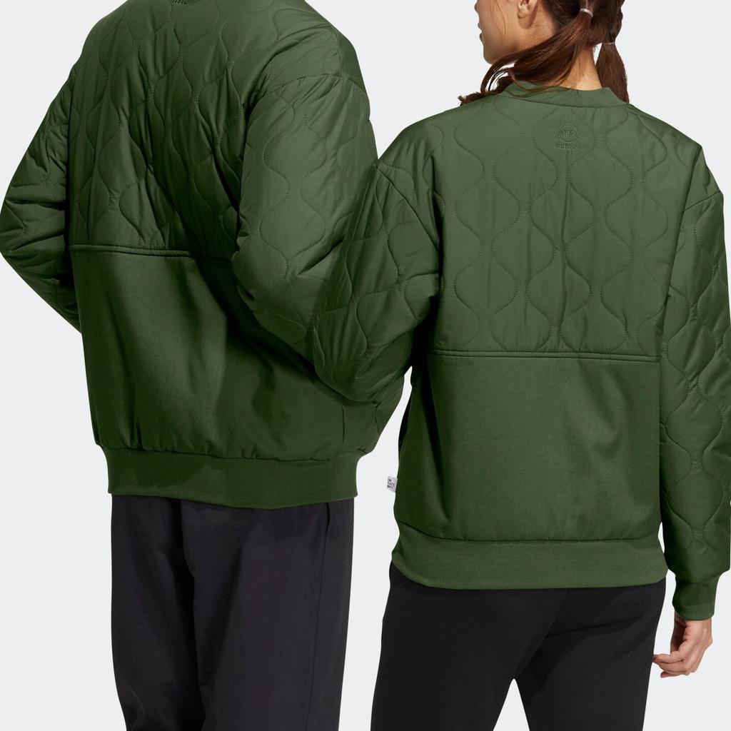 Adidas Solid Color Round Neck Long Sleeve Jacket Cotton Winter Unisex Jacket Green HN4773