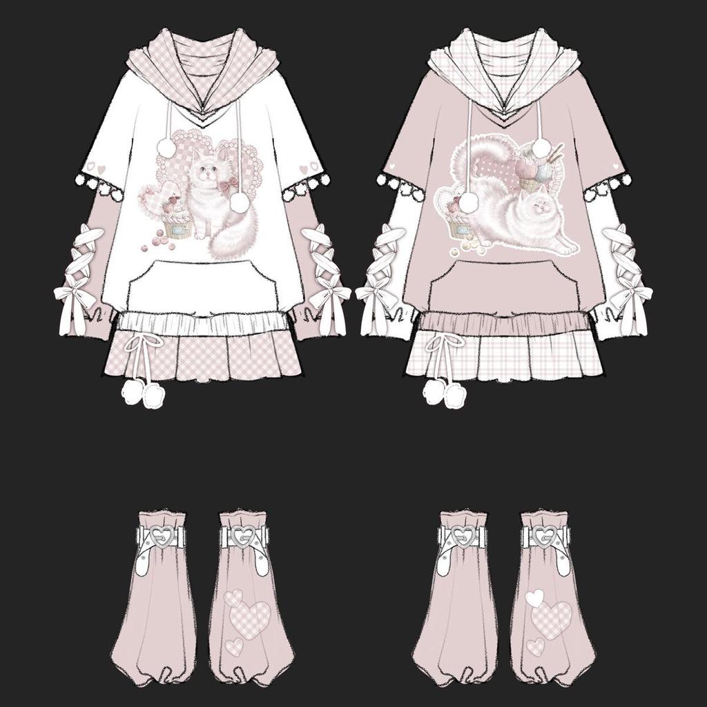 Bear Doujiang Lolita Cat Top & Skirt Set - Cute Daily Outfit for Girls