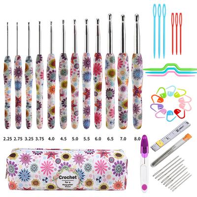 Soft Handle Printing Crochet Set 14 Pcs US Standard DIY Sweater Scarf Knitting Tool Pencil Case Packaging