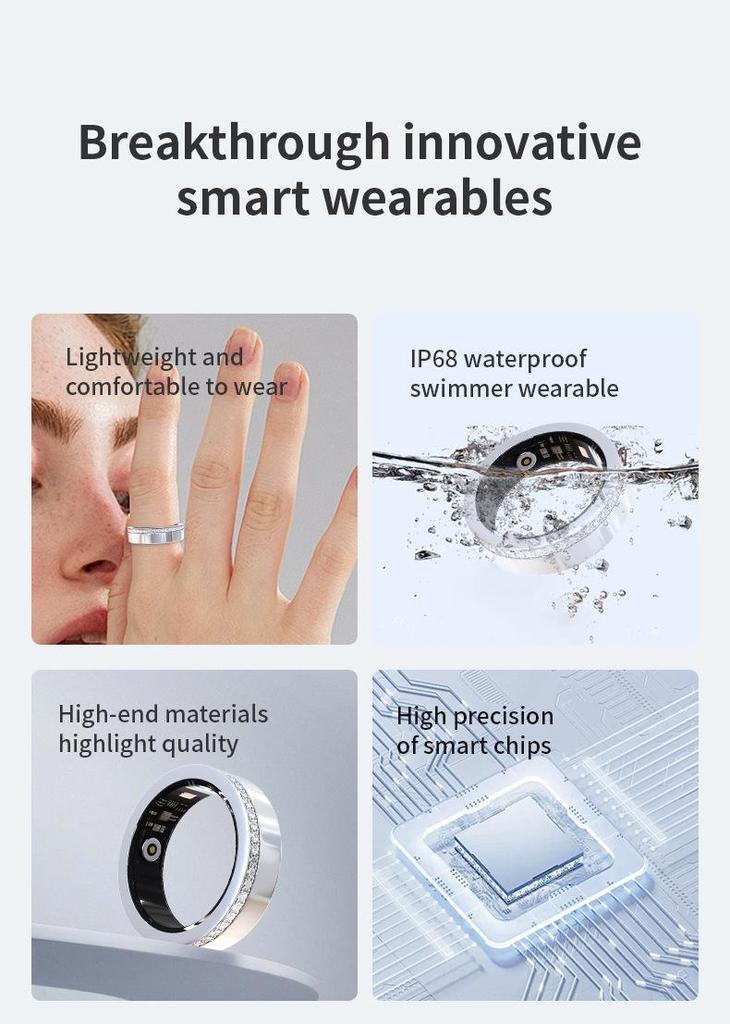 DaringsV8 Diamond-Enhanced Smart Ring: Heart Rate, Blood Oxygen, Sleep Monitor, Waterproof Sports Pedometer