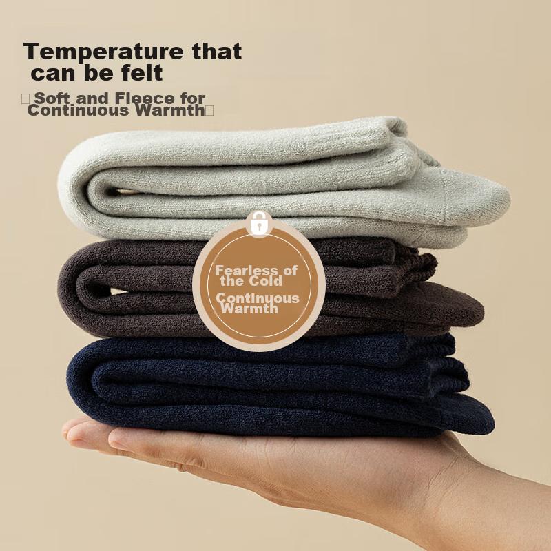 3 Pairs Extra Thick Socks, And Men's Fleece-Lined Mid-Calf Terry Socks, Northeast Warm Pants, Heat-Generating Long Socks for Middle-Aged And Elderly