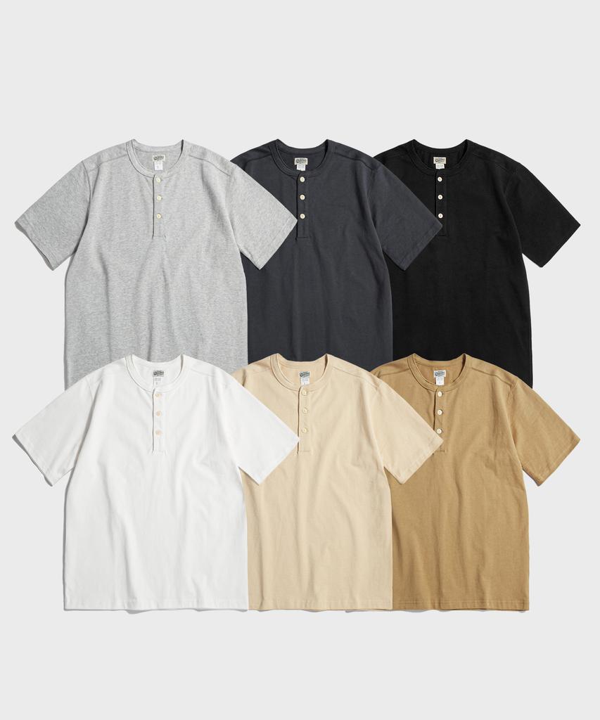 Beulonseun 10.6 Oz Cotton Short Sleeve Henley Tee White