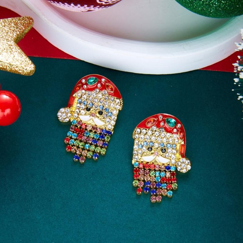 Santa Dangle Earrings for Christmas Outfits, Gold Tone Holiday Statement Pair with Bright Finish for Festive Gatherings