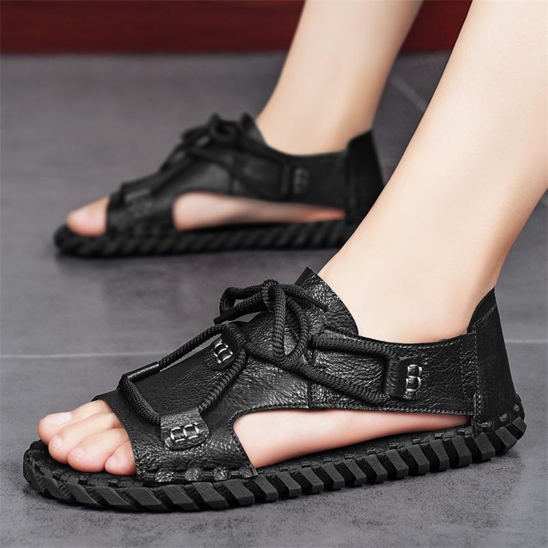 Fashion New handmade sandals Comfortable quality style Outdoor leisure streets and beaches Walking Classic black shoes Flat bottomed