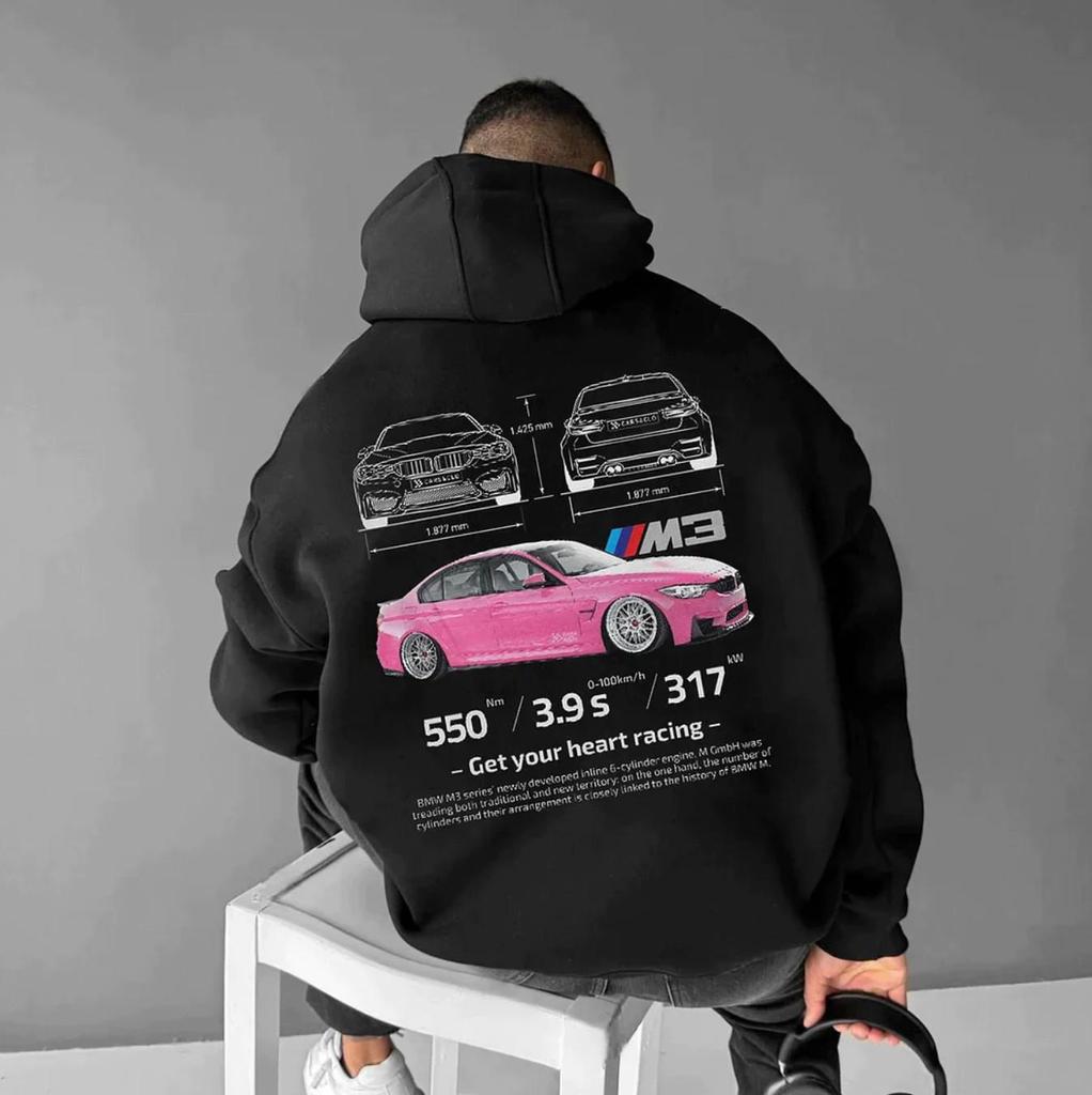 2025 Frühling Herren Herzklopfen Auto-Print Hoodie - Beliebtes Kapuzensweatshirt