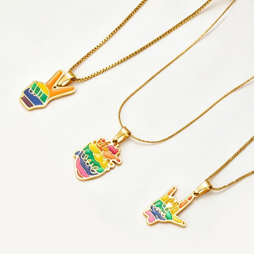 18k Gold-Plated Rainbow Heart Necklace – European & American Style Stainless Steel Clavicle Chain
