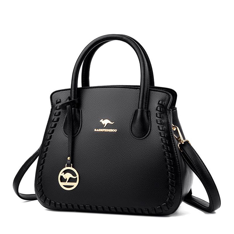 

Роскошная сумка Johnature, большая вместительная модная женская сумка из мягкой кожи, универсальная однотонная элегантная сумка на плечо чёрный