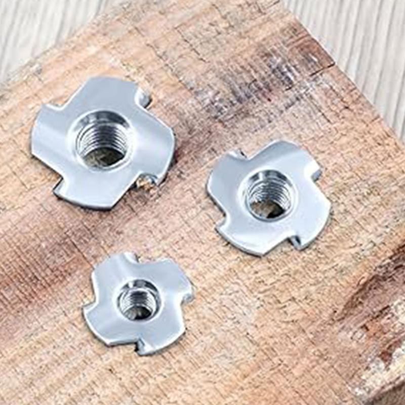 Four Jaw Threaded Inserts Corrosion Resistant T Nut Blind Pronged Tees 4 Jaw Tees Nuts for Wood Working Hardware