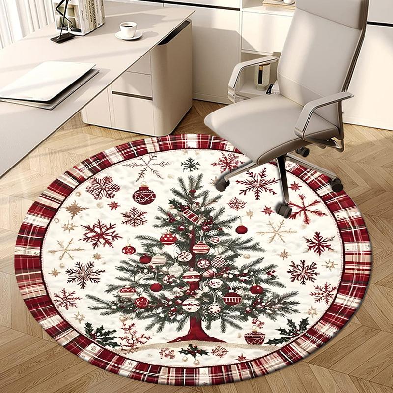 1pc Carpet Chair Mats Christmas Tree Plaid Decorations Perfect for Decorating Chairs, Polyester Carpet, for Living Room.YDT647