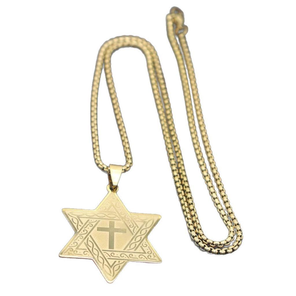 Modische Sechsstern-Kreuz-Halskette, Schlicht und Vielseitig, Titanstahl