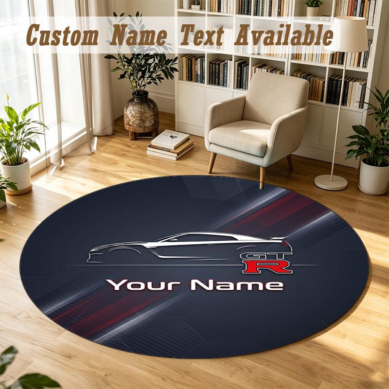Round Rug Custom NameNissan GT-R Pattern Non Slip Carpet Home Floor Decor