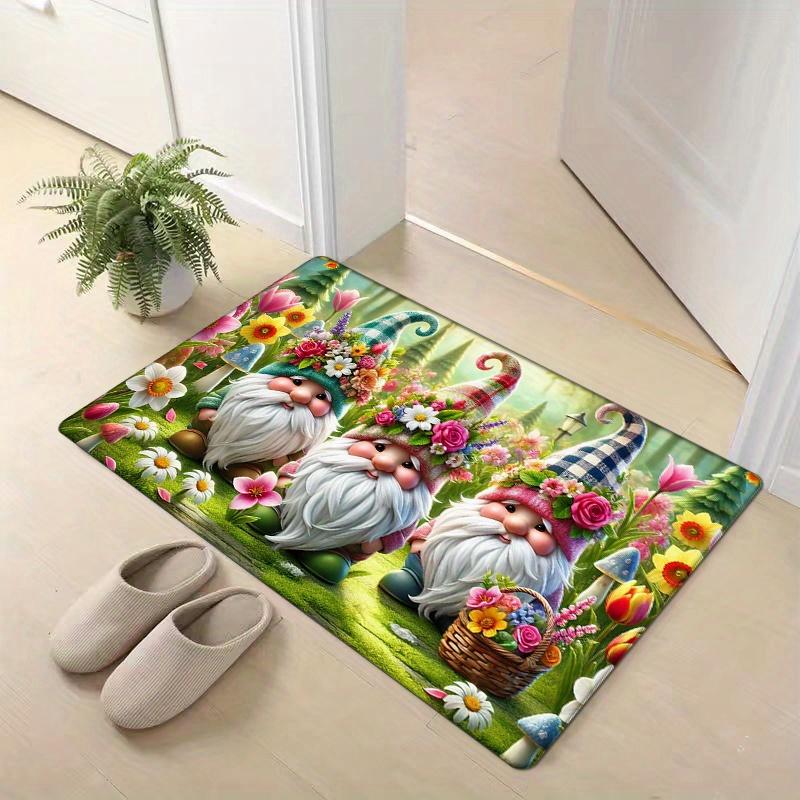 Spring Pastoral Dwarf Floor Mat Carpet, Colorful Flower Print Flannel Thick Non-Slip for Living Room Bedroom Kitchen Decor