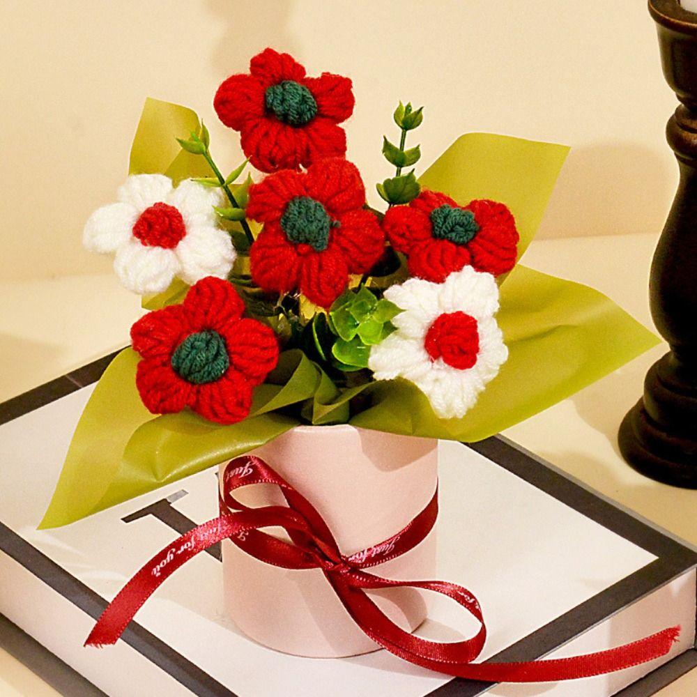 Fertiger Häkelblumenstrauß Sahnetörtchen Blume Handgemacht Künstliche Blumen Deko Gestrickter Blumenstrauß