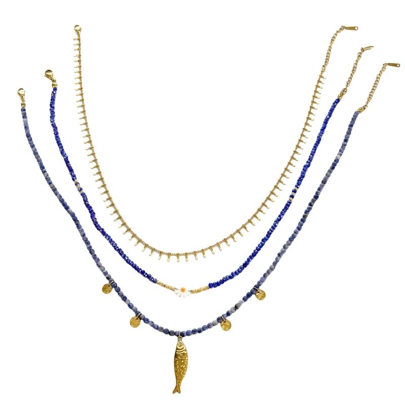 

Lightweight Fish And Shell Pattern Necklace Blue Stone Details Everyday Clavicle Chain Jewelry Gift for Trendsetters 1